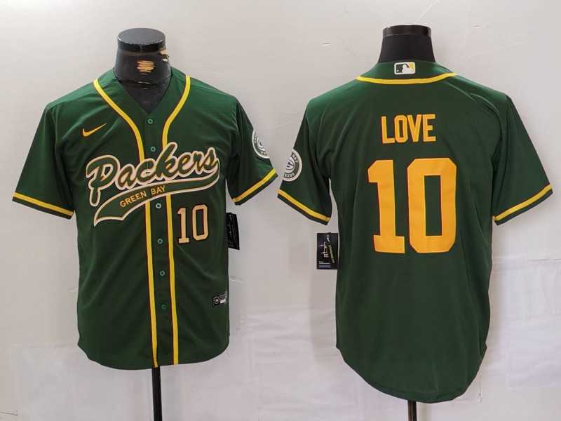 Mens Green Bay Packers #10 Jordan Love Green Cool Base Stitched Baseball Jerseys